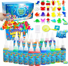 Flavery Magic Water Elf Toy Kit, Fairy Water Gel Kit with 20 Magic Gels and 24 Shape Molds, Craft for Kids, Aqua Squishy DIY Set, Birthday Gifts, Water Pets