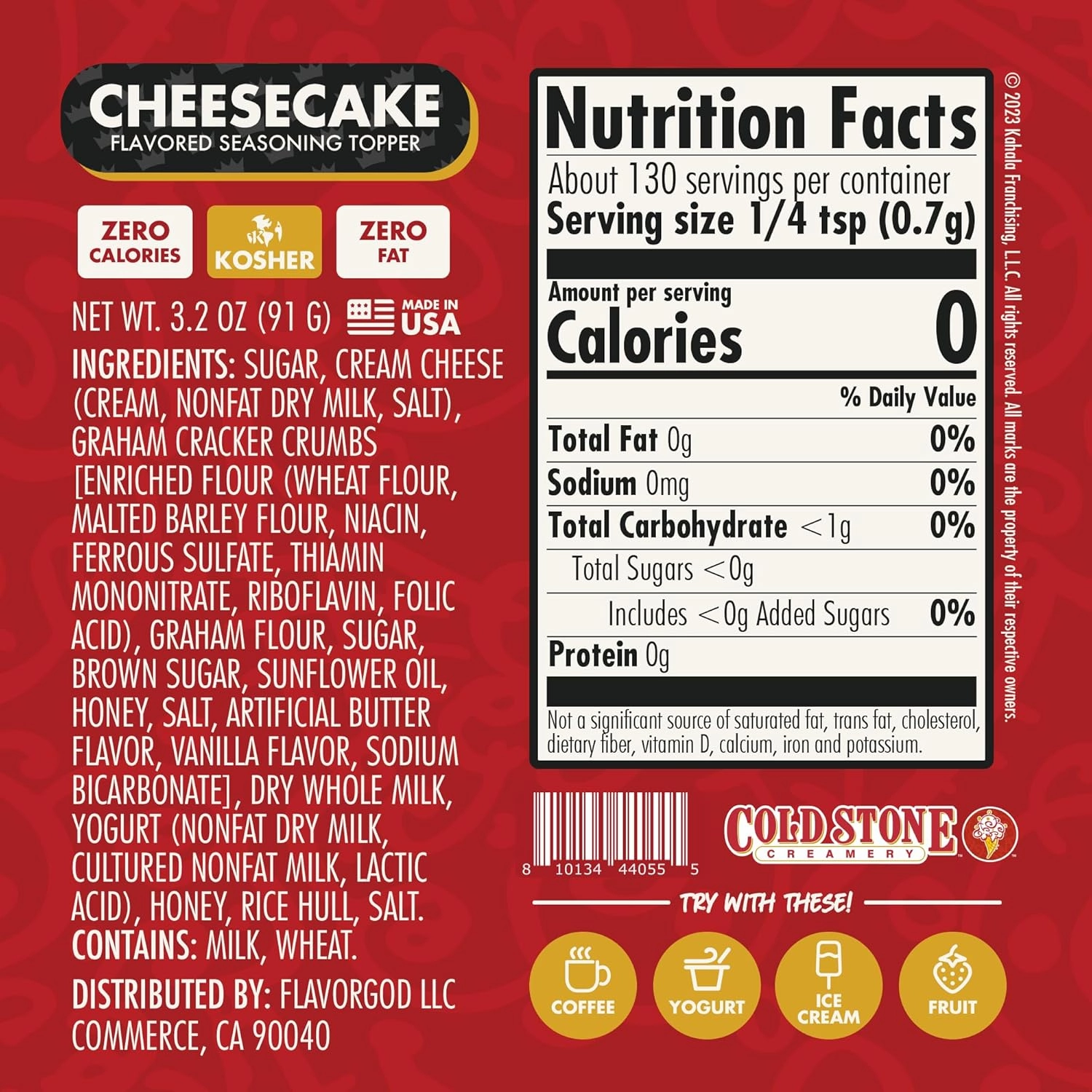 Flavor God Cold Stone Ice Cream Seasoning Toppers by FlavorGod - Healthy Dessert Toppers - 0 Calories, 0 Sodium, Kosher, Made in USA (Cheesecake)