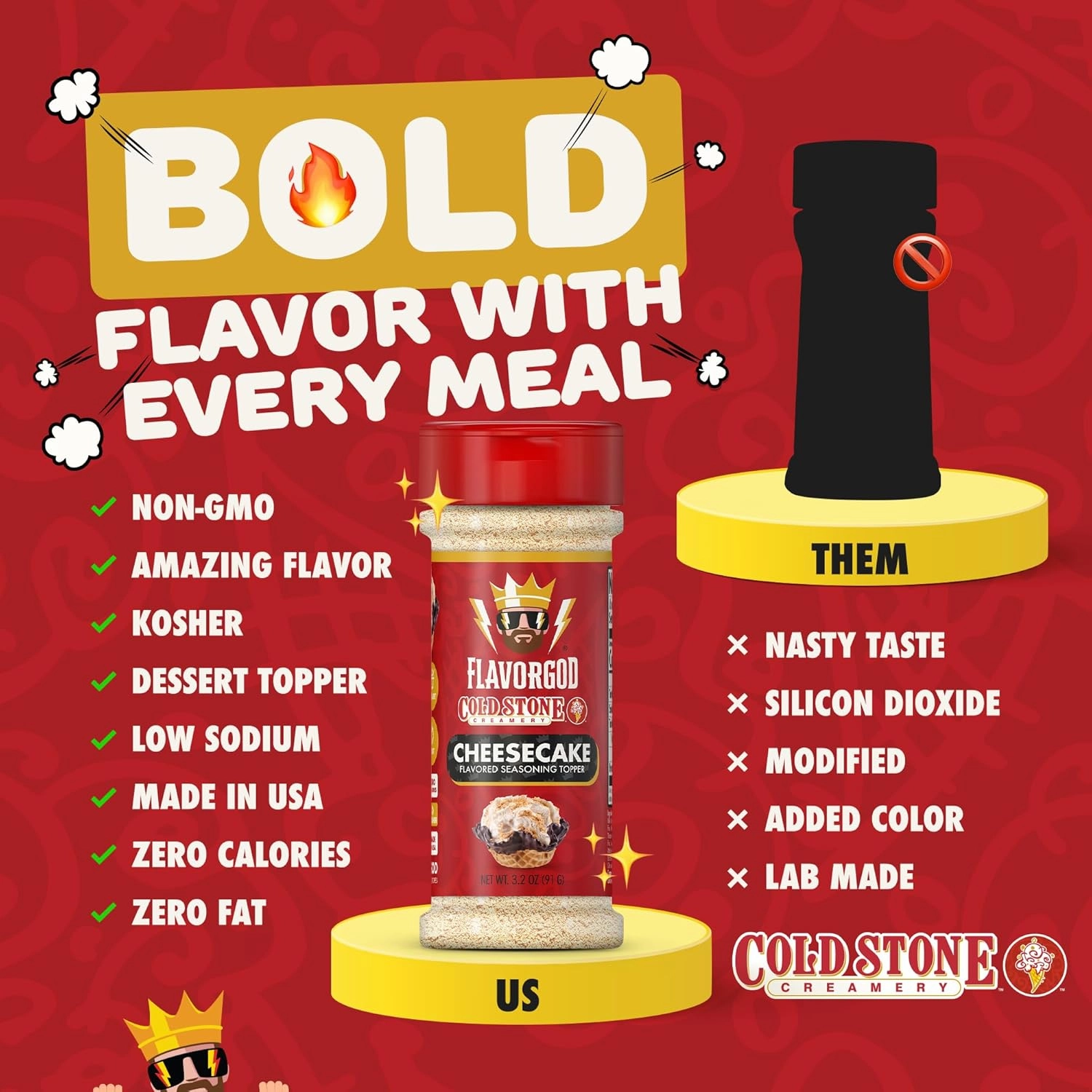 Flavor God Cold Stone Ice Cream Seasoning Toppers by FlavorGod - Healthy Dessert Toppers - 0 Calories, 0 Sodium, Kosher, Made in USA (Cheesecake)