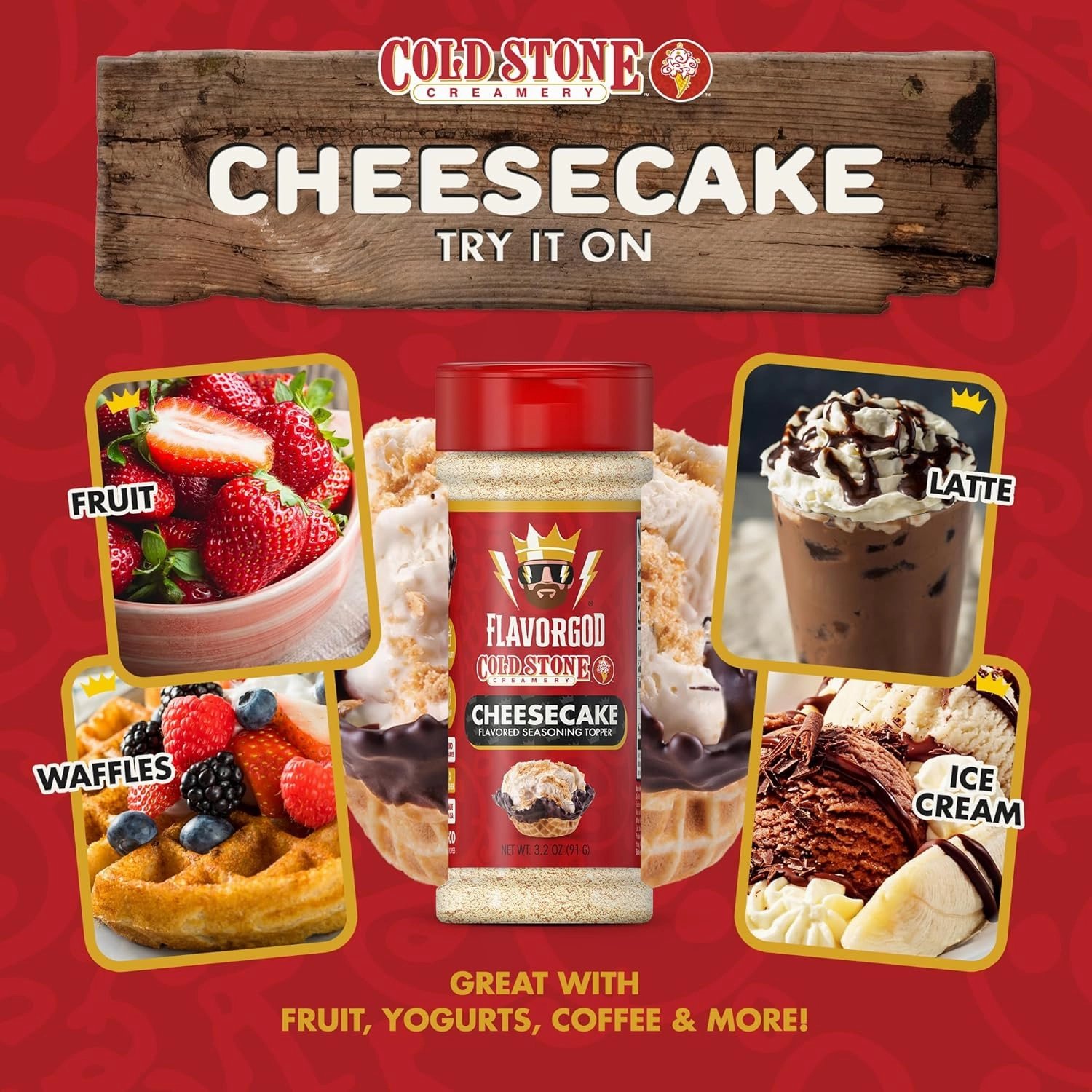 Flavor God Cold Stone Ice Cream Seasoning Toppers by FlavorGod - Healthy Dessert Toppers - 0 Calories, 0 Sodium, Kosher, Made in USA (Cheesecake)
