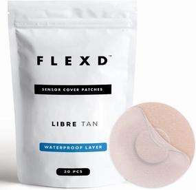 Flexd - Freestyle Waterproof Sensor Covers for Libre 2 & 3 - (30 Pcs) - Libre 3 Sensor Covers - CGM Adhesive Patches - Without Adhesive in The Center - (Round - 2 Layers - Tan)