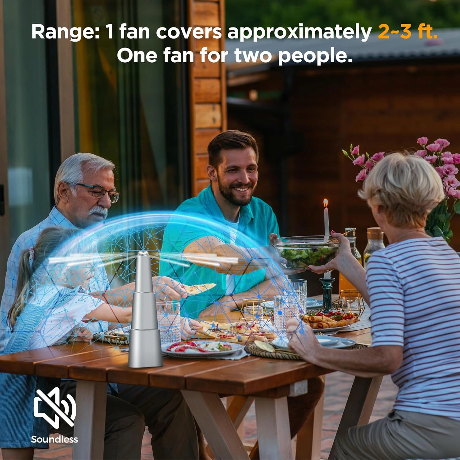 Fly Fans for Tables, Fly Repellent Fan Indoor Outdoor with Holographic Blades Keep Flies Away, Bug Repellent Outdoor for Picnic, Party, Restaurant, Kitchen, and BBQ, 4 Pack, Silver