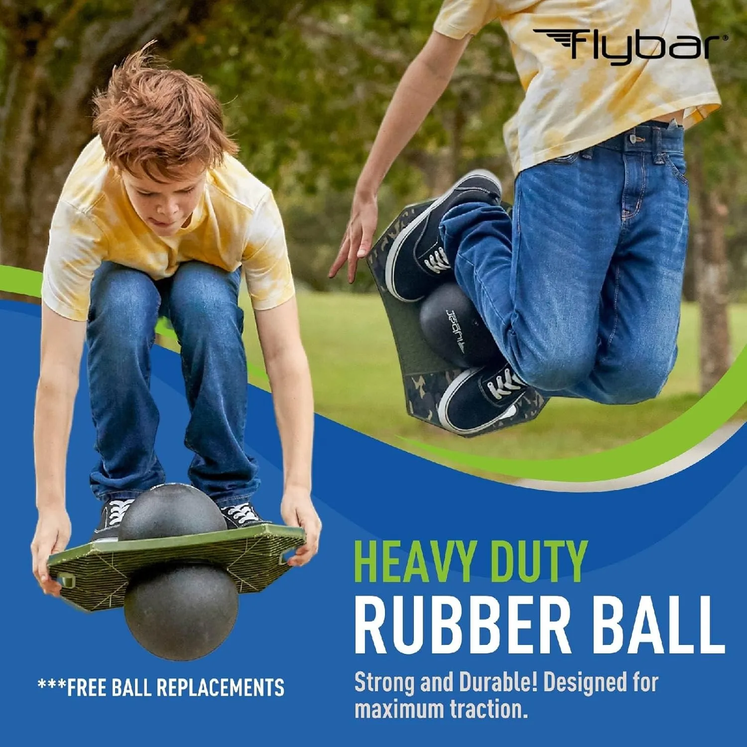 Flybar Pogo Trick Ball for Kids, Bounce Board for Boys and Girls Ages 6 , Up to 160 lbs, Includes Pump, Easy to Carry Handle, Durable Plastic Deck Indoor, Outdoor Toy Pogo Jumper,