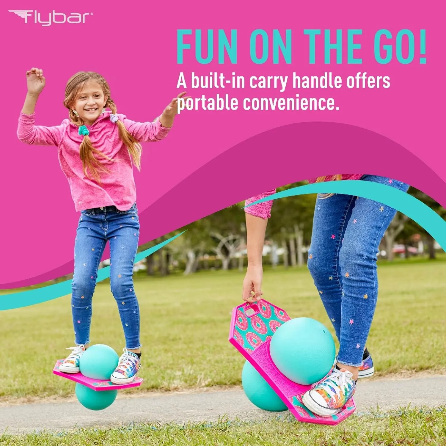 Flybar Pogo Trick Ball for Kids, Bounce Board for Boys and Girls Ages 6 , Up to 160 lbs, Includes Pump, Easy to Carry Handle, Durable Plastic Deck Indoor, Outdoor Toy Pogo Jumper,