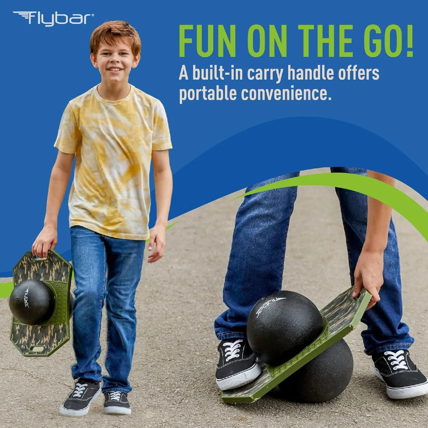 Flybar Pogo Trick Ball for Kids, Bounce Board for Boys and Girls Ages 6 , Up to 160 lbs, Includes Pump, Easy to Carry Handle, Durable Plastic Deck Indoor, Outdoor Toy Pogo Jumper,