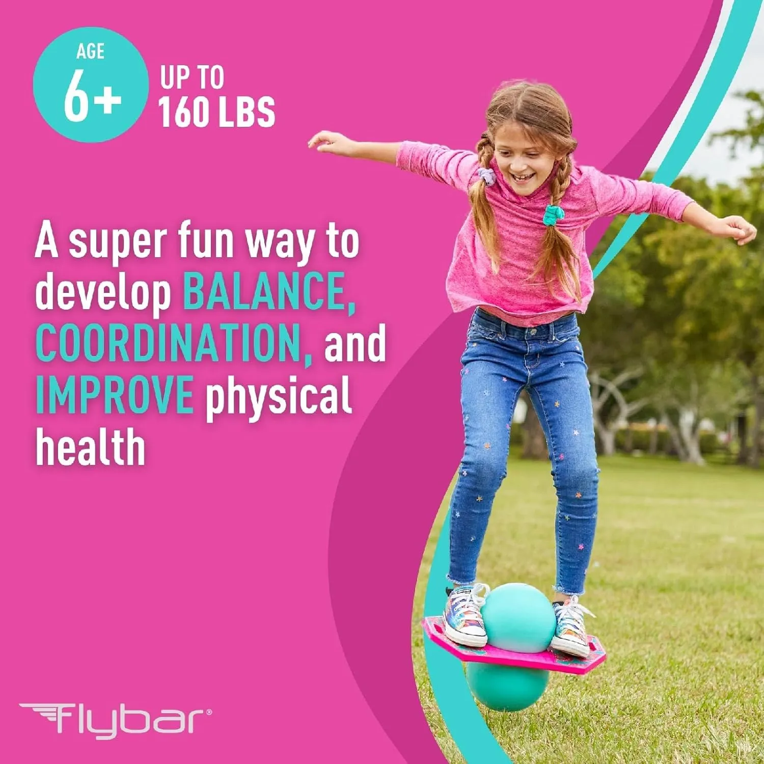 Flybar Pogo Trick Ball for Kids, Bounce Board for Boys and Girls Ages 6 , Up to 160 lbs, Includes Pump, Easy to Carry Handle, Durable Plastic Deck Indoor, Outdoor Toy Pogo Jumper,