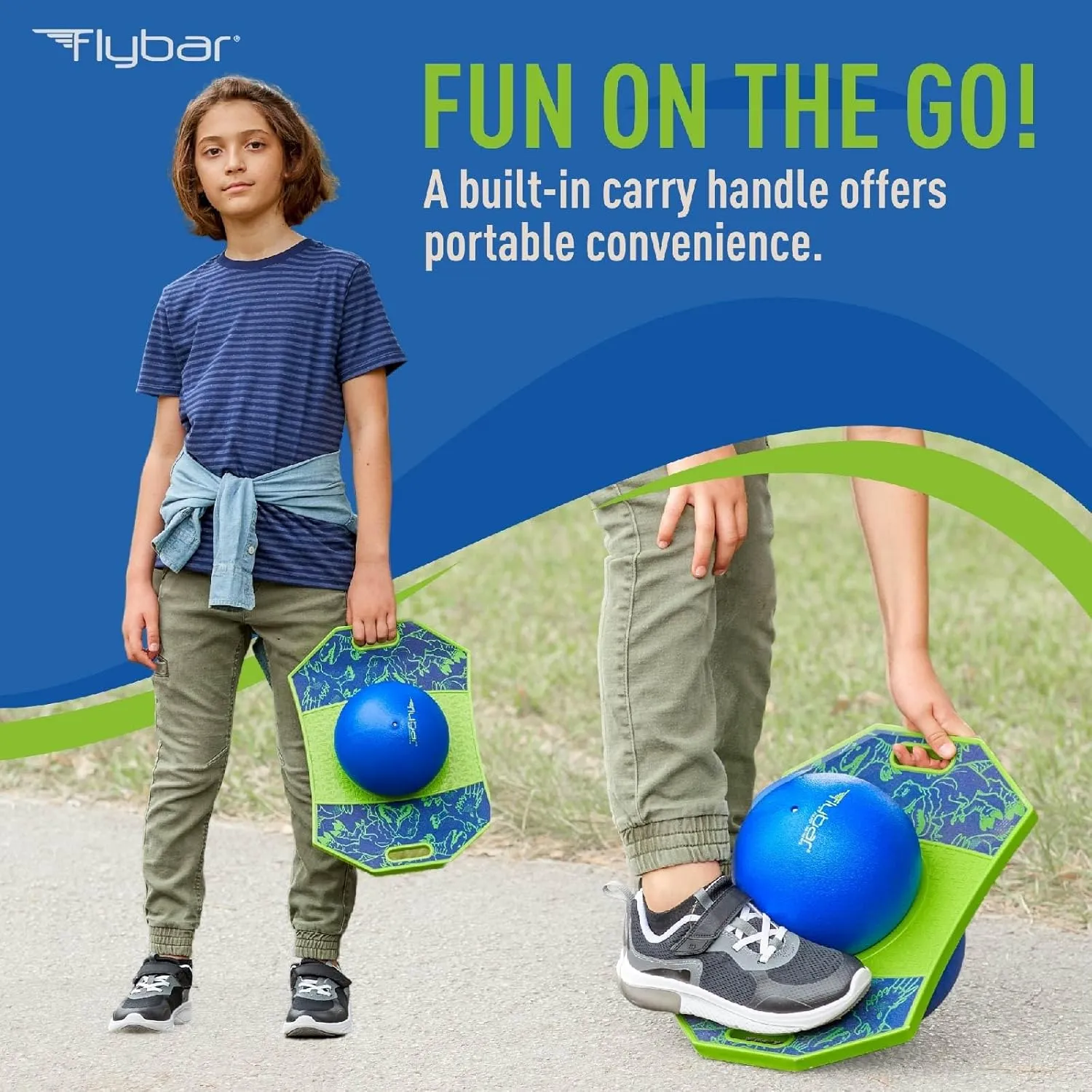 Flybar Pogo Trick Ball for Kids, Bounce Board for Boys and Girls Ages 6 , Up to 160 lbs, Includes Pump, Easy to Carry Handle, Durable Plastic Deck Indoor, Outdoor Toy Pogo Jumper,