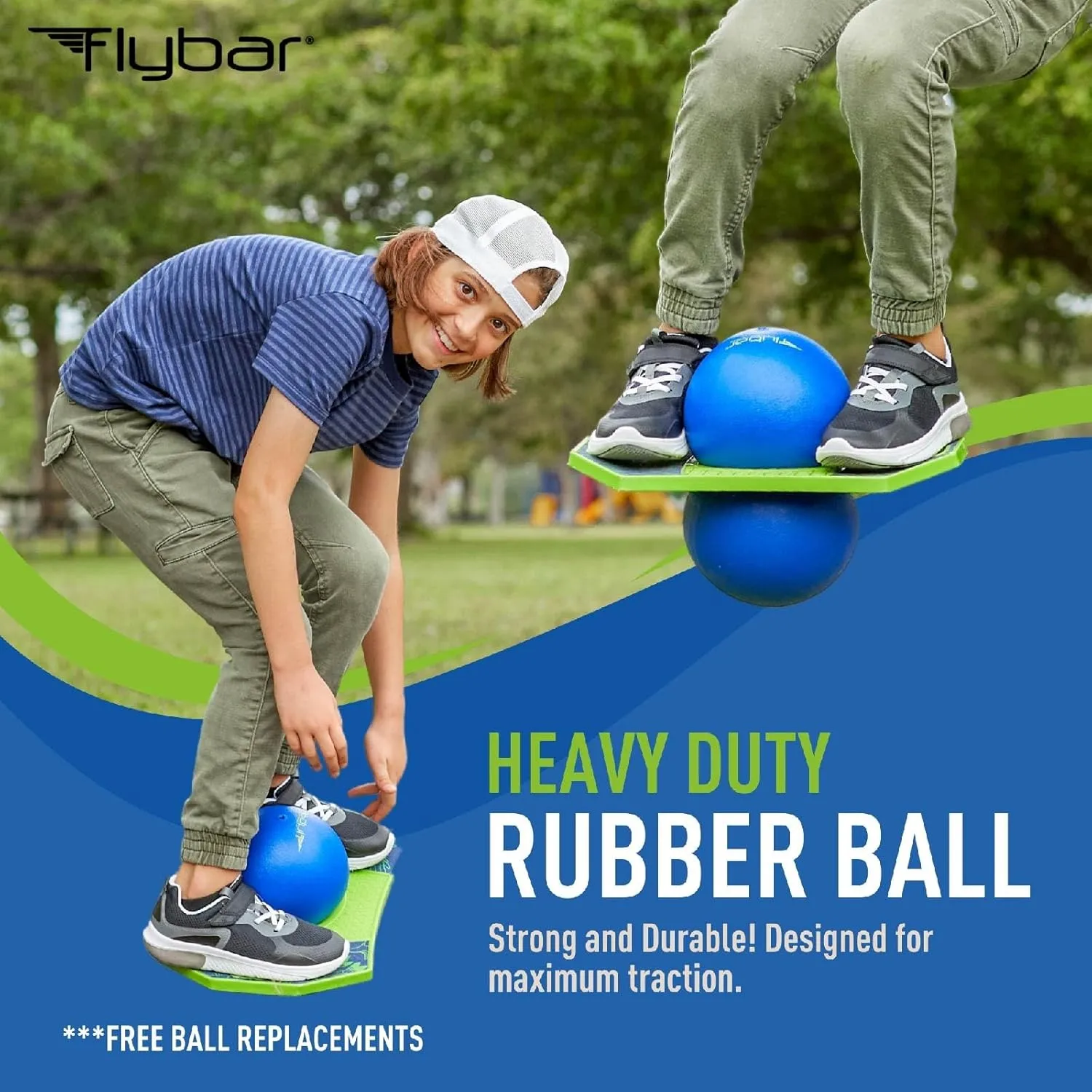 Flybar Pogo Trick Ball for Kids, Bounce Board for Boys and Girls Ages 6 , Up to 160 lbs, Includes Pump, Easy to Carry Handle, Durable Plastic Deck Indoor, Outdoor Toy Pogo Jumper,