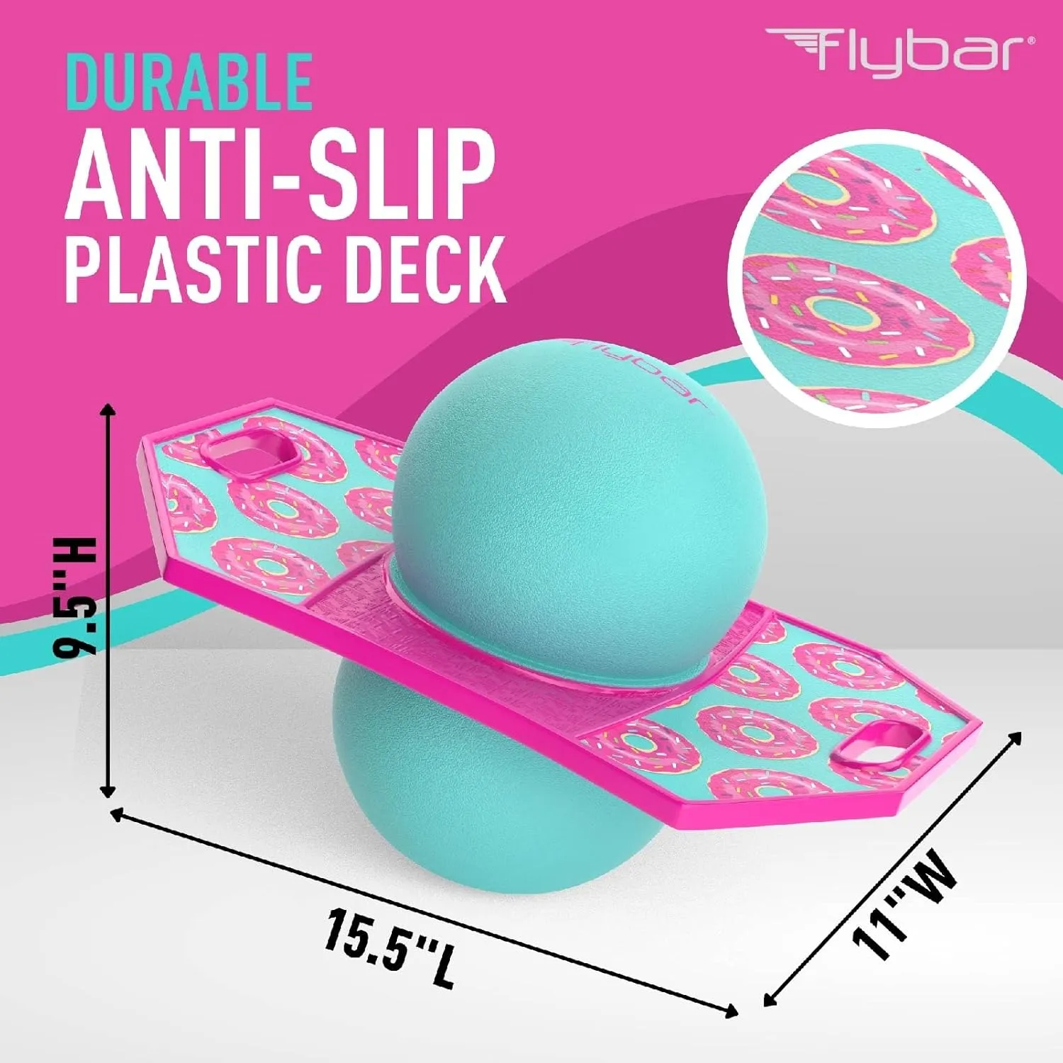 Flybar Pogo Trick Ball for Kids, Bounce Board for Boys and Girls Ages 6 , Up to 160 lbs, Includes Pump, Easy to Carry Handle, Durable Plastic Deck Indoor, Outdoor Toy Pogo Jumper,