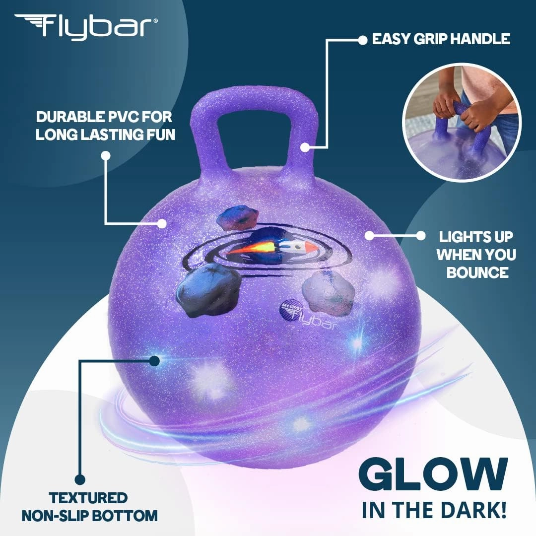 Flybar Hopper Ball for Kids - Bouncy Ball with Handle Durable Bouncy Balls, Kangaroo Ball, Exercise Ball, Indoor and Outdoor Toy, Pump Included, Toddler Toys for Boys and Girls, Ages 3 and Up (Rocket)