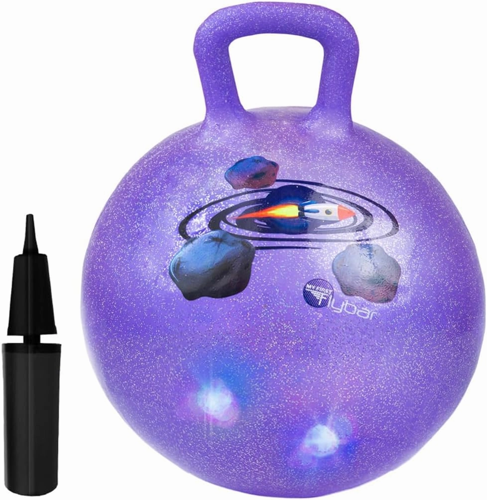 Flybar Hopper Ball for Kids - Bouncy Ball with Handle Durable Bouncy Balls, Kangaroo Ball, Exercise Ball, Indoor and Outdoor Toy, Pump Included, Toddler Toys for Boys and Girls, Ages 3 and Up (Rocket)