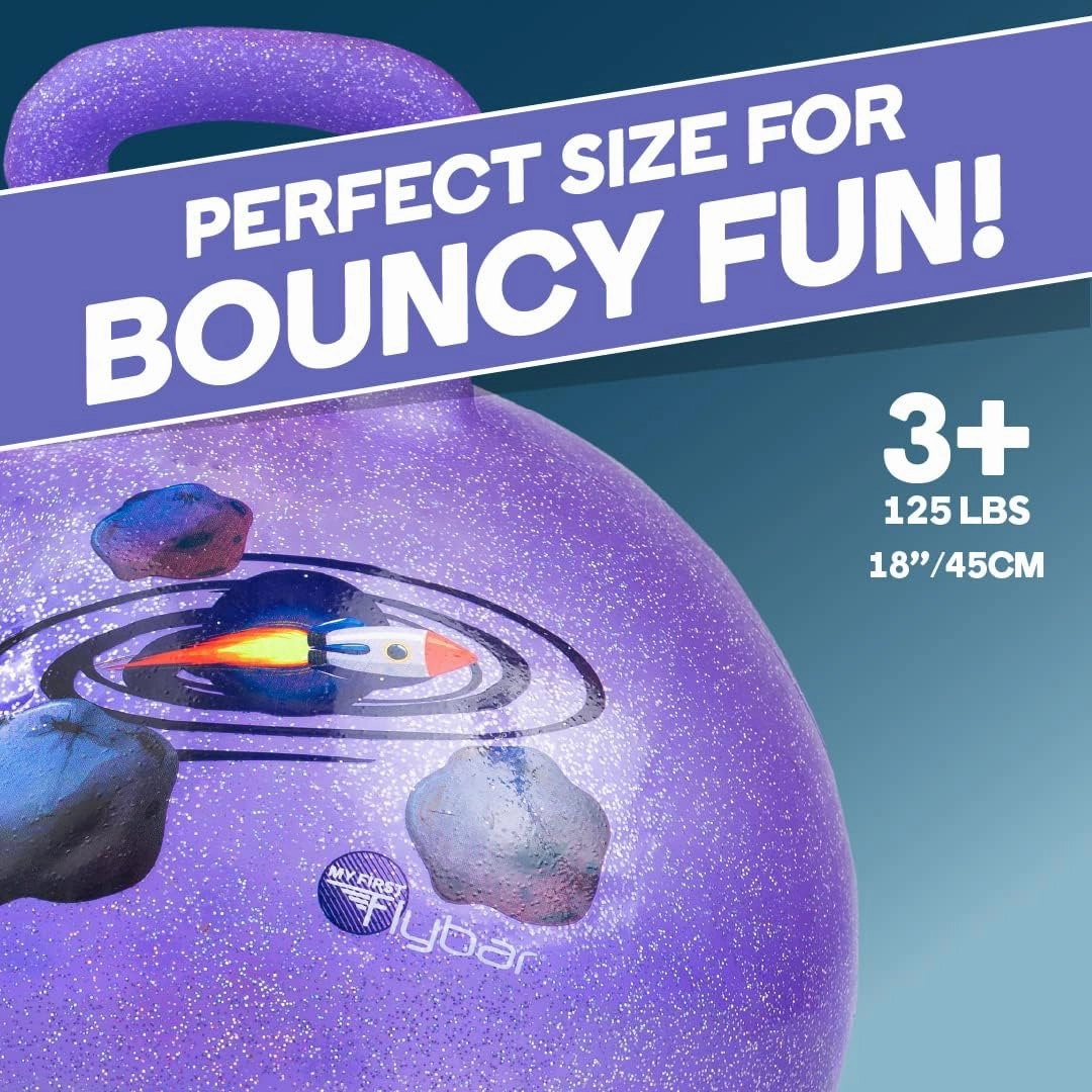 Flybar Hopper Ball for Kids - Bouncy Ball with Handle Durable Bouncy Balls, Kangaroo Ball, Exercise Ball, Indoor and Outdoor Toy, Pump Included, Toddler Toys for Boys and Girls, Ages 3 and Up (Rocket)
