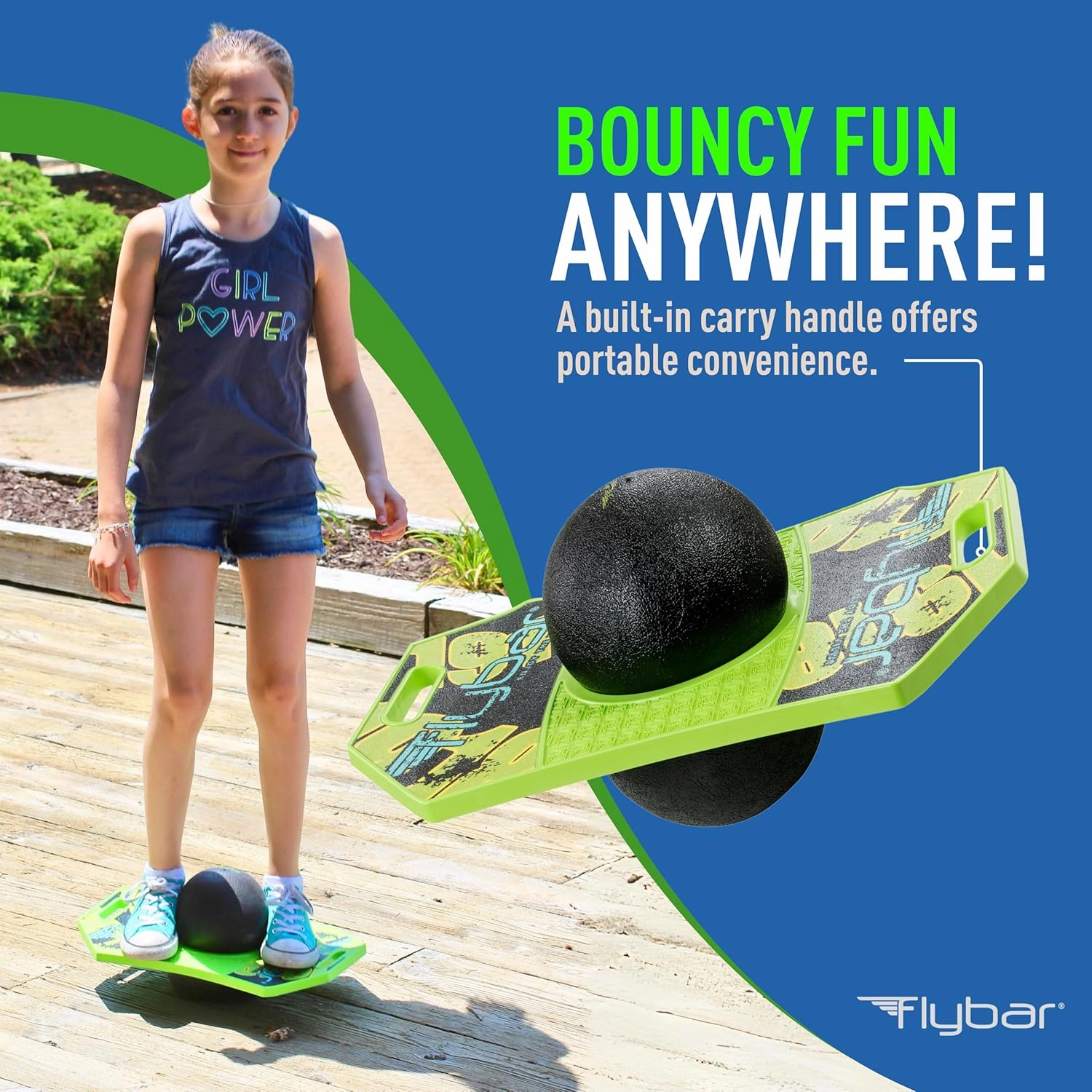 Flybar Pogo Trick Ball for Kids, Bounce Board for Boys and Girls Ages 6 , Up to 160 lbs, Includes Pump, Easy to Carry Handle, Durable Plastic Deck Indoor, Outdoor Toy Pogo Jumper,