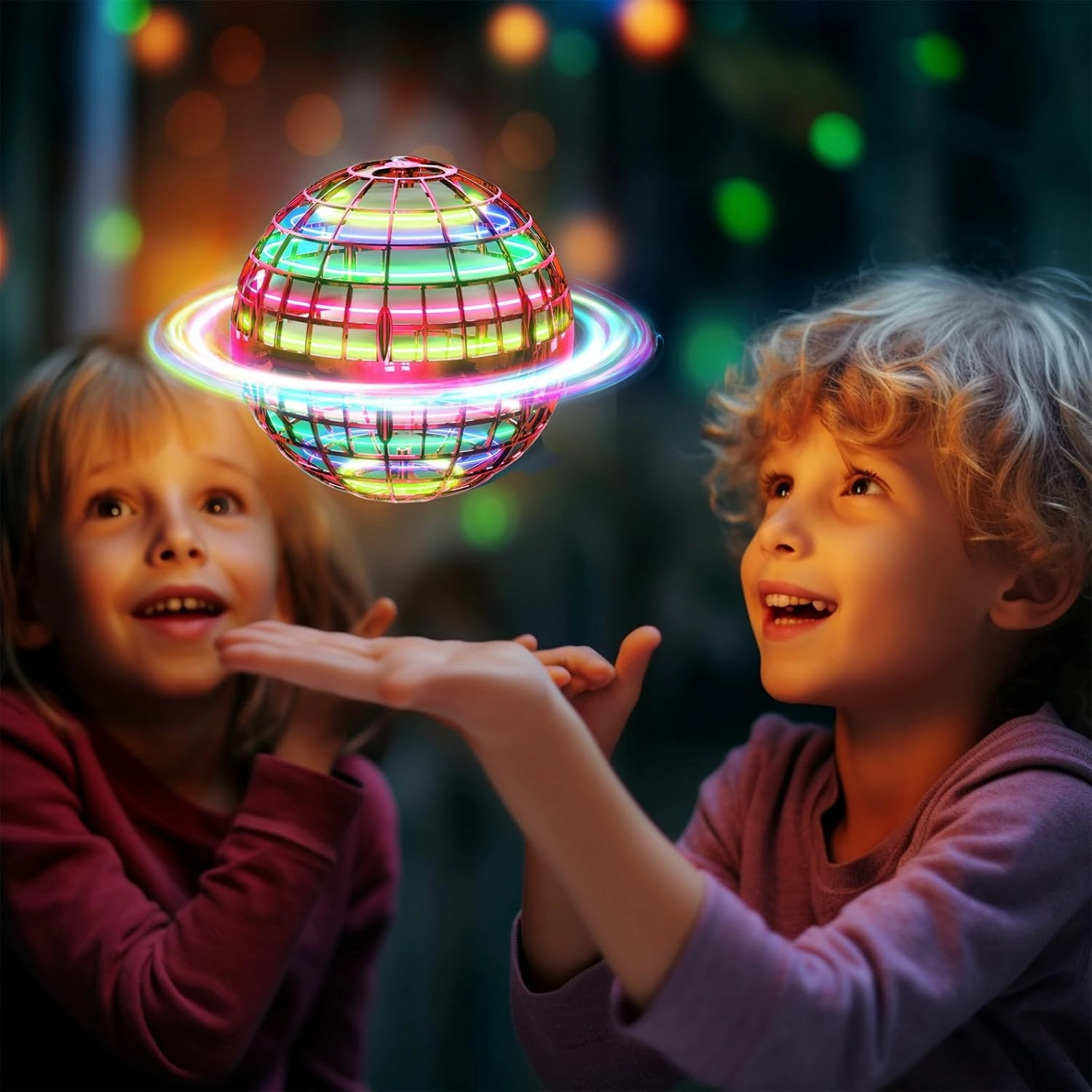 Flying Orb Ball (Red, 2024 Upgraded) with Dazzling Lights, Magic Hover Spinner, Cool Boomerang Drone, Floating Cosmic Globe, Kids Outdoor Toys, for 6 7 8 9 10 Year Old Boys Girls