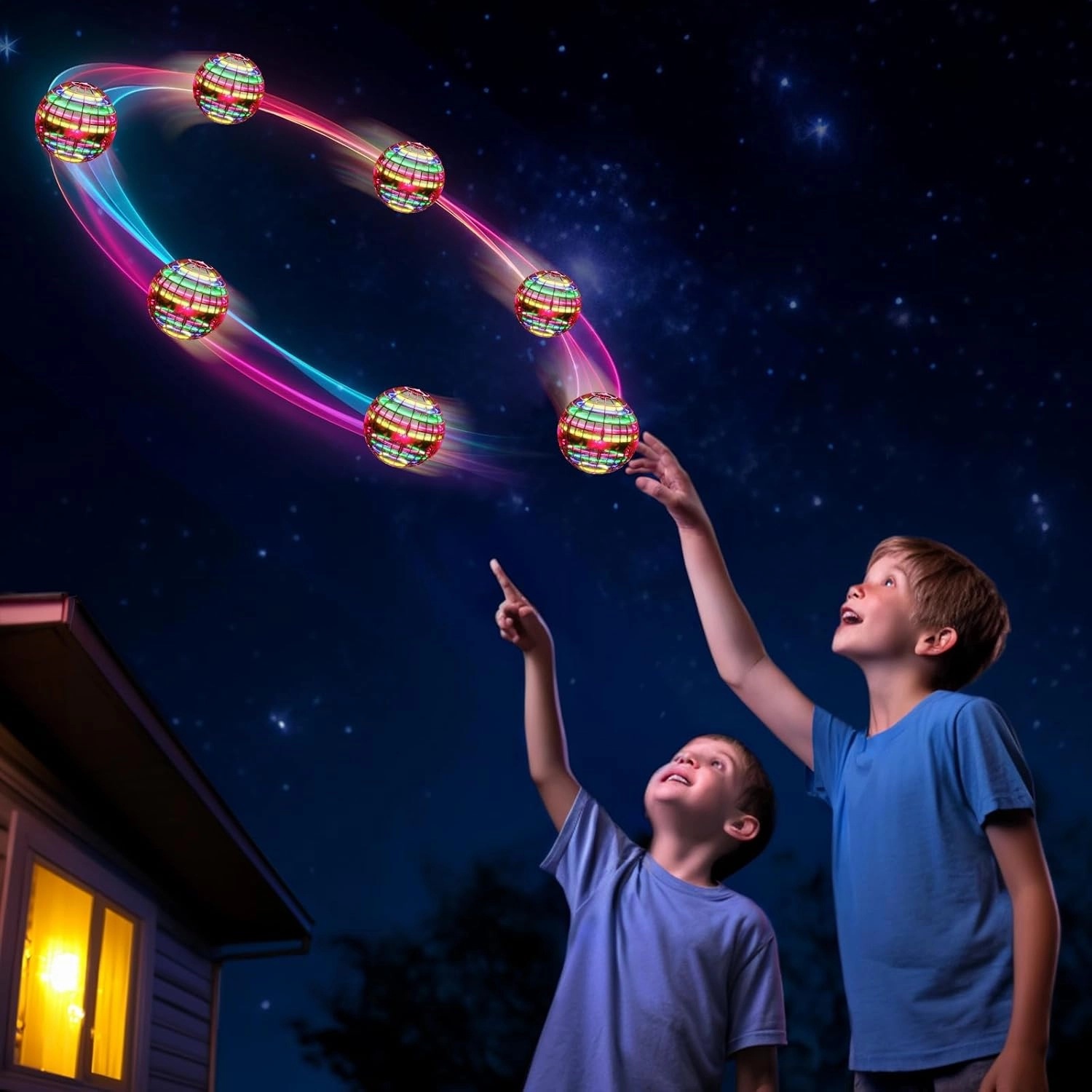 Flying Orb Ball (Red, 2024 Upgraded) with Dazzling Lights, Magic Hover Spinner, Cool Boomerang Drone, Floating Cosmic Globe, Kids Outdoor Toys, for 6 7 8 9 10 Year Old Boys Girls