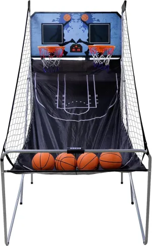 Foldable Indoor Basketball Arcade Game Set Double Shot 2 Player Basketball Hoop Machine w/ 4 Balls Electronic LED Scoreboard Inflation Pump for Family Games