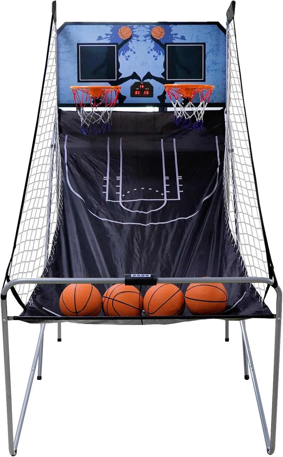 Foldable Indoor Basketball Arcade Game Set Double Shot 2 Player Basketball Hoop Machine w/ 4 Balls Electronic LED Scoreboard Inflation Pump for Family Games