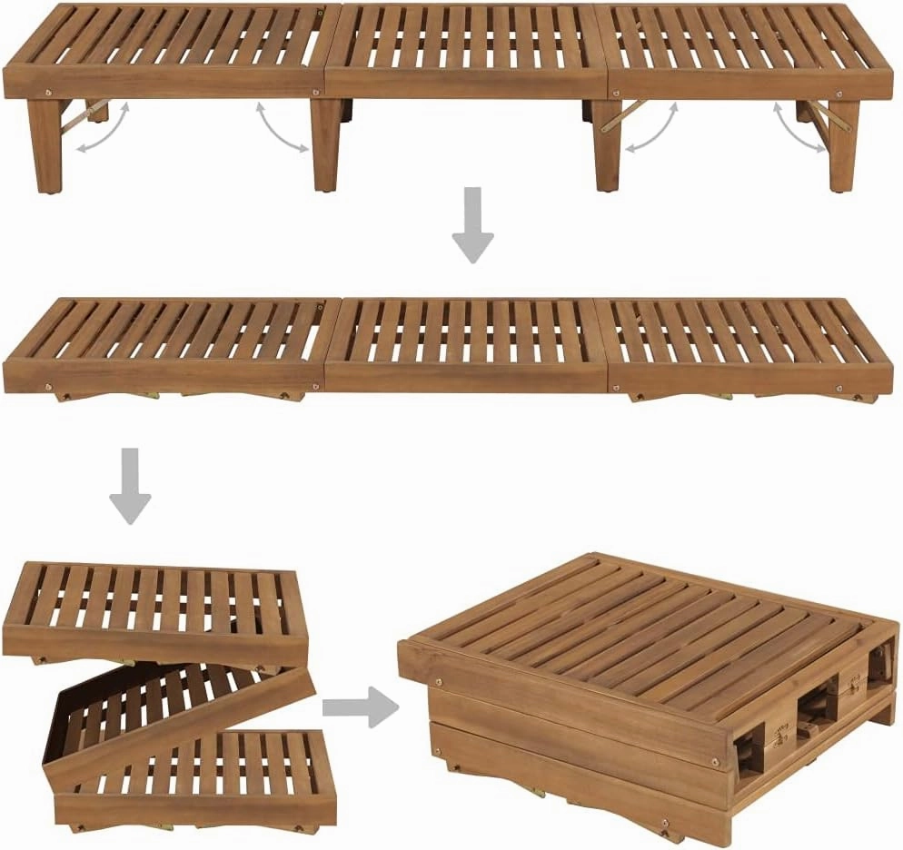 Folding Sun Lounger with Cushion Solid Acacia Woodpatio Recliner Camping Chairs Tanning chairSuitable for Garden Courtyard