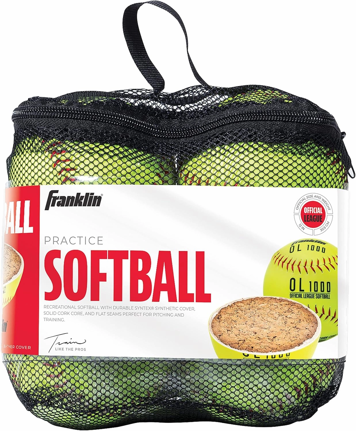 Franklin Sports Practice Softballs - OL1000 Fastpitch 12" Inch Yellow Softballs - Official Size   Weight Practice Balls for Youth   Beginner Players - 1 Pack, 4 Pack   12 Ball Bulk Packs