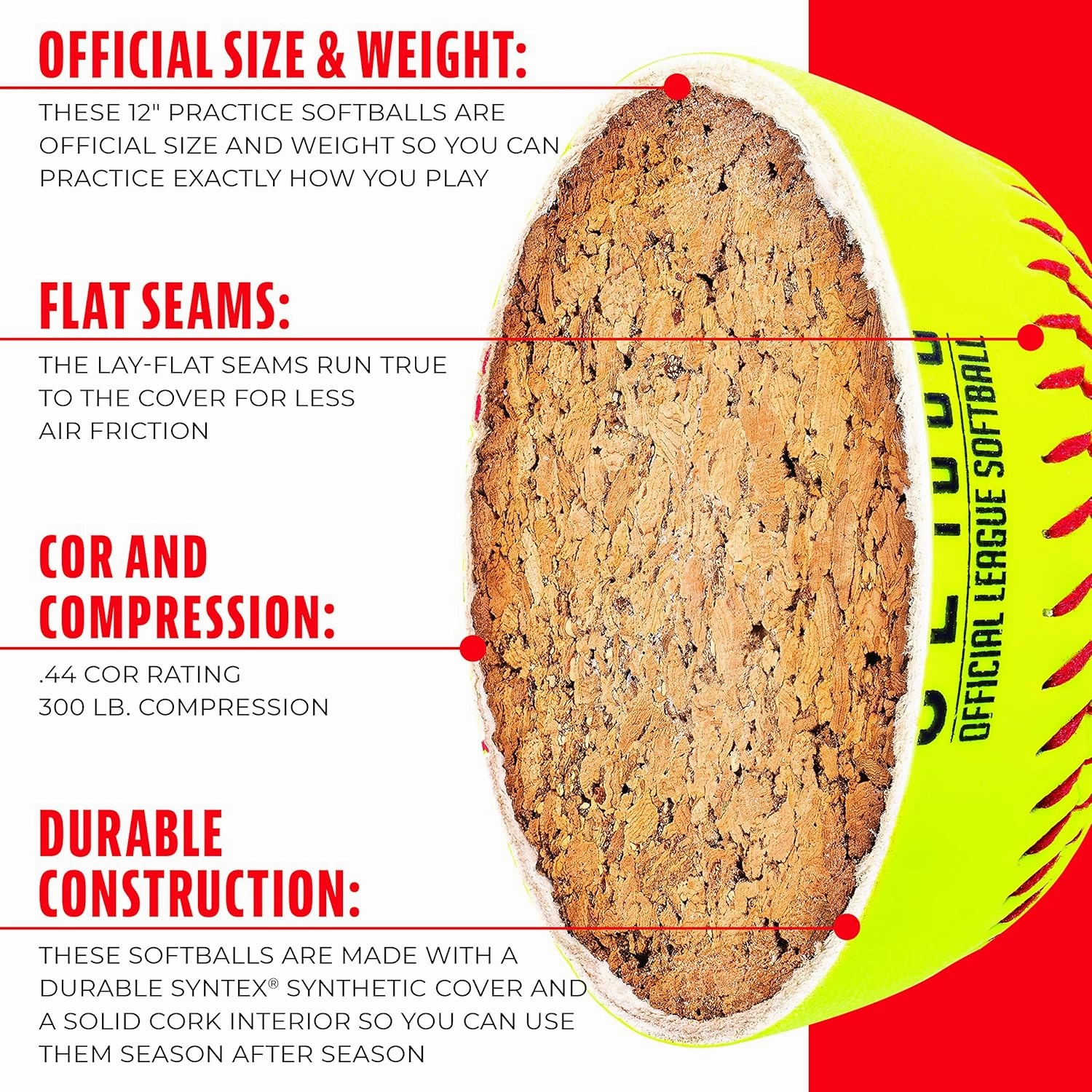 Franklin Sports Practice Softballs - OL1000 Fastpitch 12" Inch Yellow Softballs - Official Size   Weight Practice Balls for Youth   Beginner Players - 1 Pack, 4 Pack   12 Ball Bulk Packs