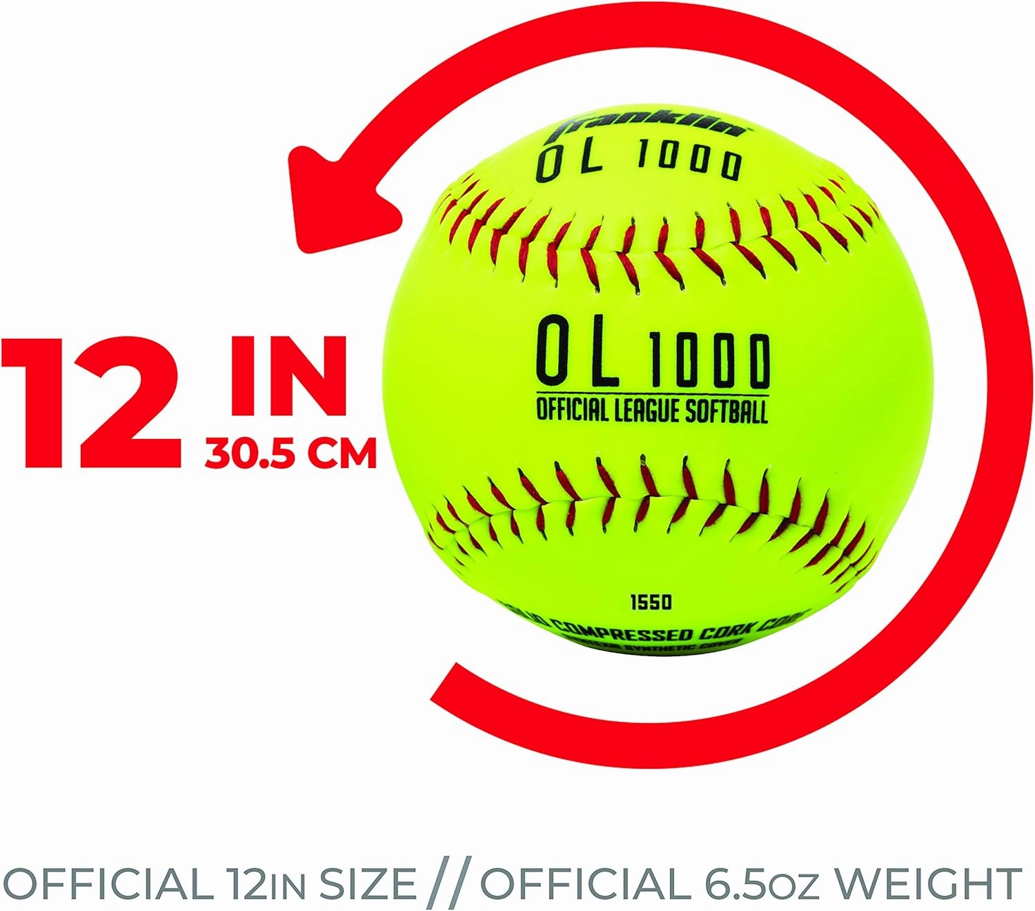 Franklin Sports Practice Softballs - OL1000 Fastpitch 12" Inch Yellow Softballs - Official Size   Weight Practice Balls for Youth   Beginner Players - 1 Pack, 4 Pack   12 Ball Bulk Packs