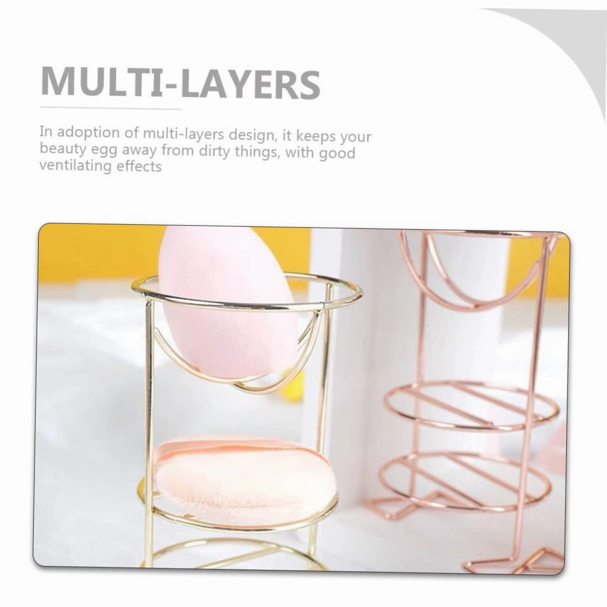 FRCOLOR 2sets Highlighter Makeup Sponge Holder Drying Stand Metal Beauty Organizer Storage Container Powder Puff Rack 2pcs*2