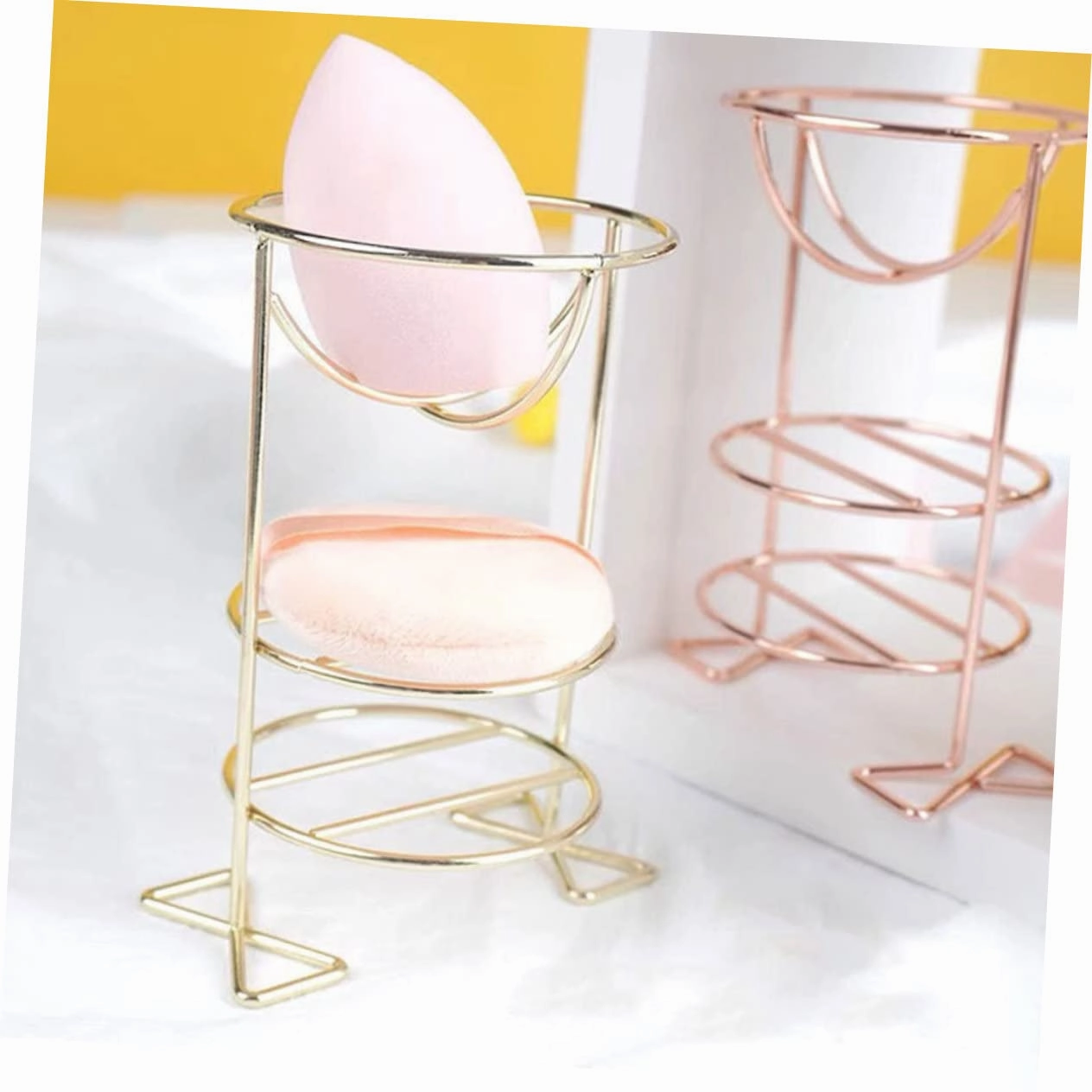 FRCOLOR 2sets Highlighter Makeup Sponge Holder Drying Stand Metal Beauty Organizer Storage Container Powder Puff Rack 2pcs*2