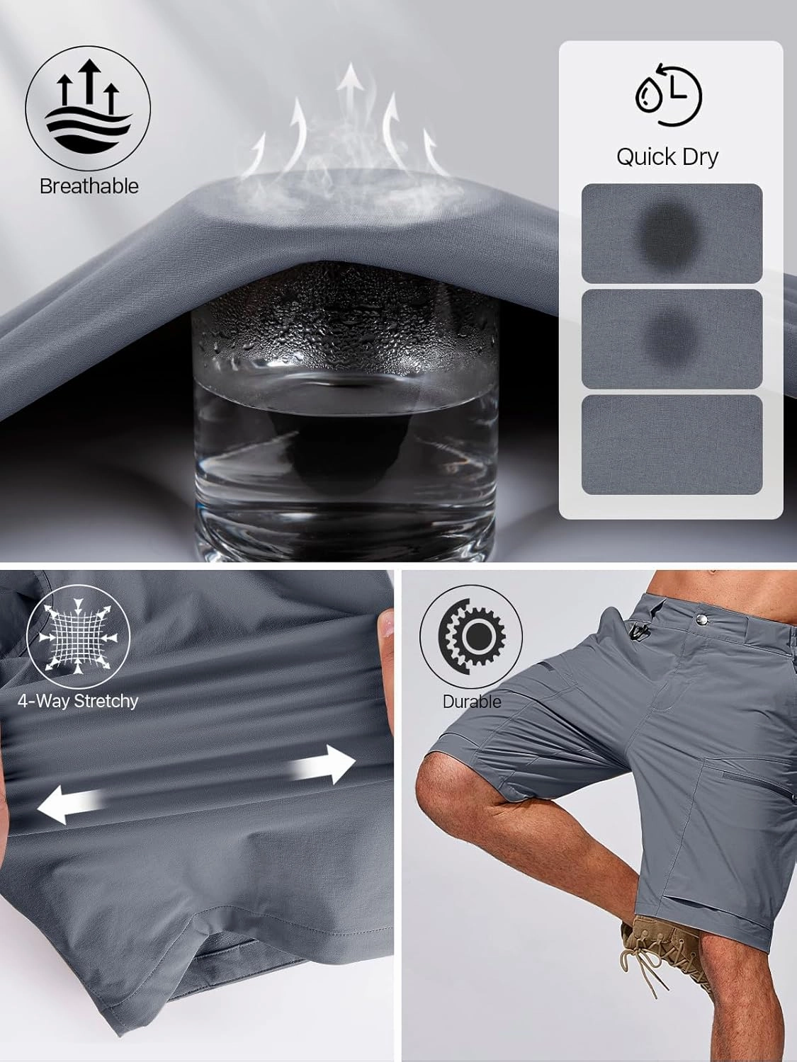 FREE SOLDIER Men's Cargo Hiking Shorts with Belt Lightweight Quick Dry Tactical Shorts with Pockets for Casual Work Golf