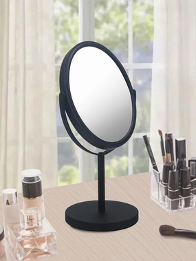 Free Standing Double Sided Tabletop Makeup Metal Vanity Mirror 1X and 3X Magnification, Oval, Swivel Mirror for Desk, Bedroom, Bathroom Matte Black Finish
