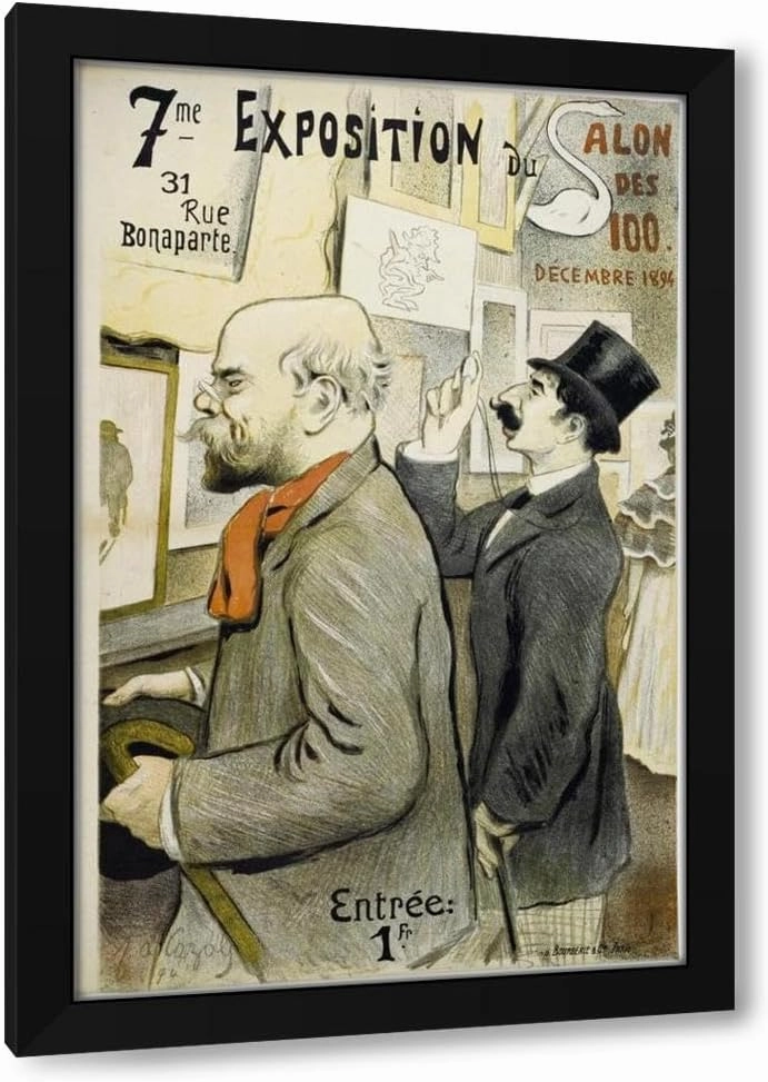 Frédéric Auguste Cazals 27x40 Extra Large Black Modern Framed Art Print Titled: 7th Exhibition of the Salon Des 100 (1894)
