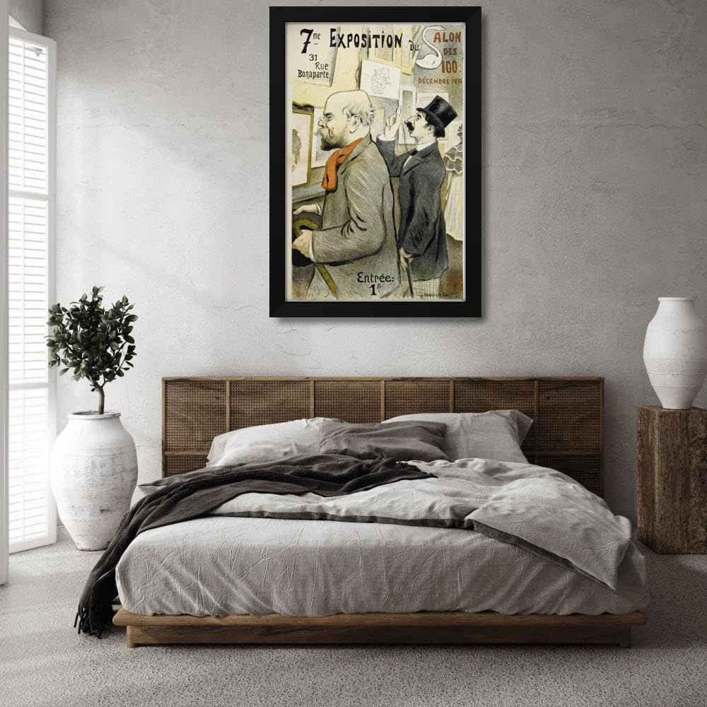 Frédéric Auguste Cazals 27x40 Extra Large Black Modern Framed Art Print Titled: 7th Exhibition of the Salon Des 100 (1894)
