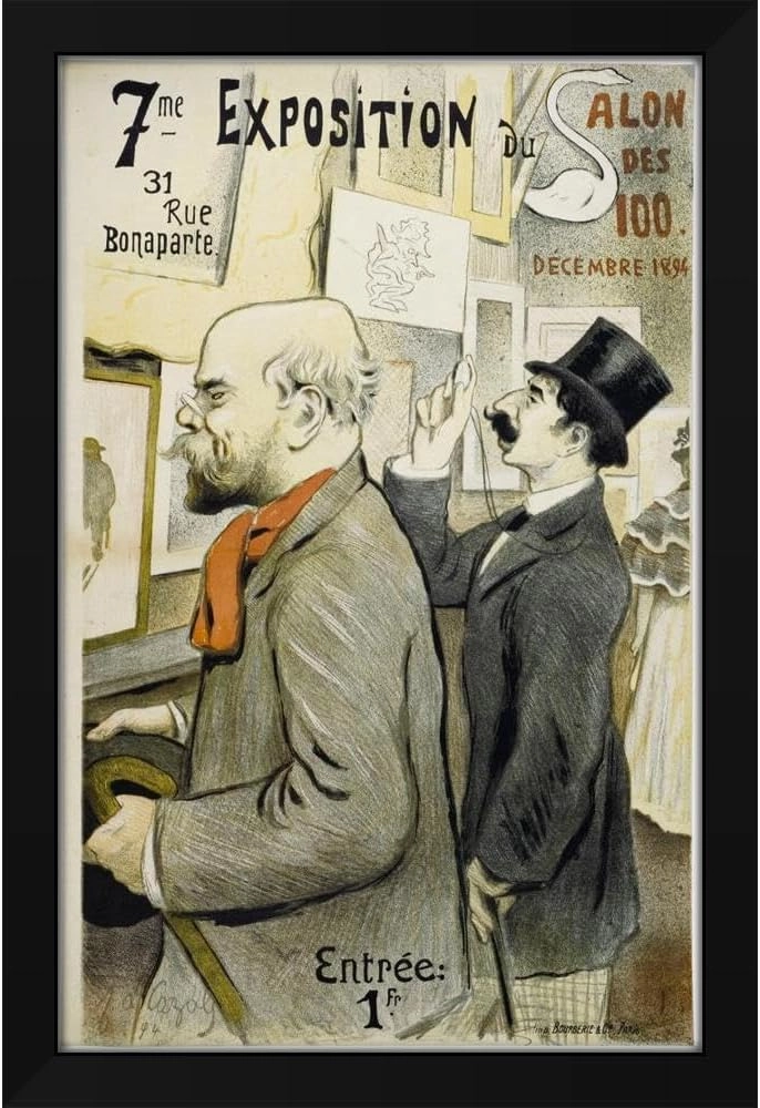 Frédéric Auguste Cazals 27x40 Extra Large Black Modern Framed Art Print Titled: 7th Exhibition of the Salon Des 100 (1894)