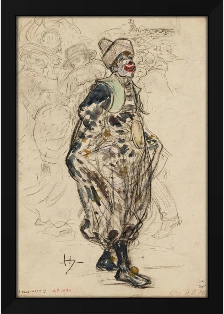 Frédéric Houbron 18x24 Black Modern Framed Art Print Titled: Clown in the Street, One Mardi Gras Day (1895-1905)