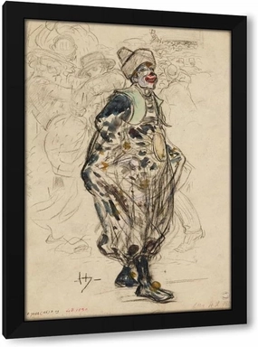Frédéric Houbron 18x24 Black Modern Framed Art Print Titled: Clown in the Street, One Mardi Gras Day (1895-1905)
