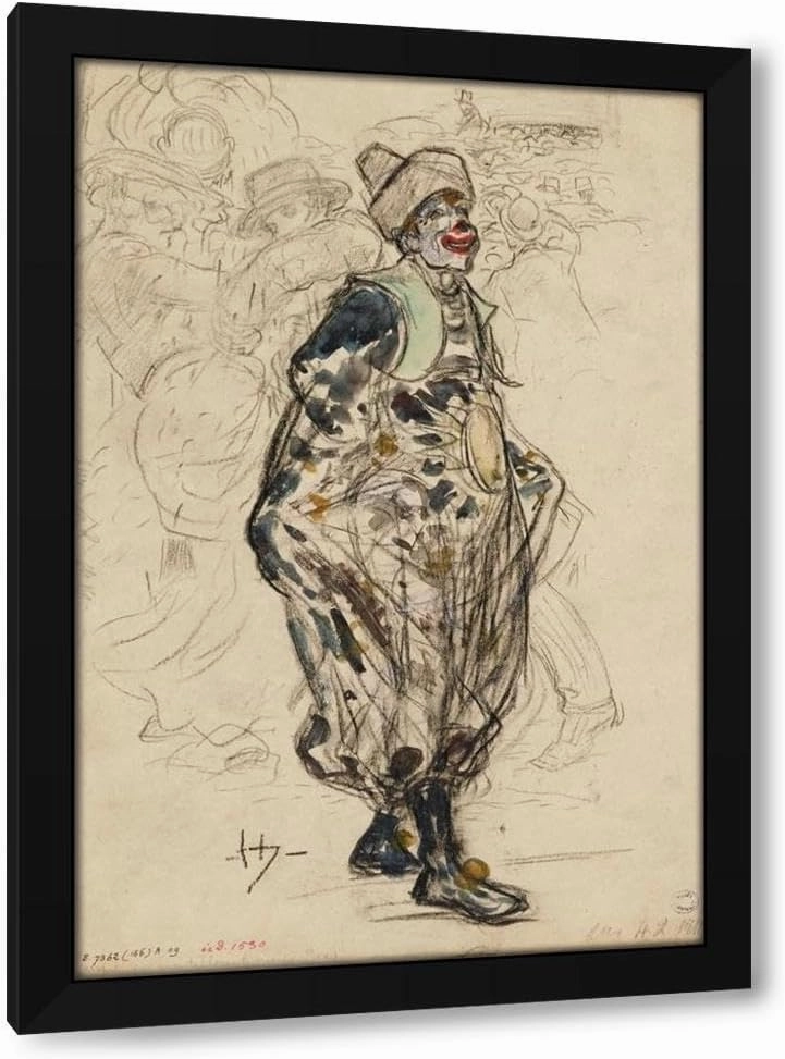 Frédéric Houbron 18x24 Black Modern Framed Art Print Titled: Clown in the Street, One Mardi Gras Day (1895-1905)