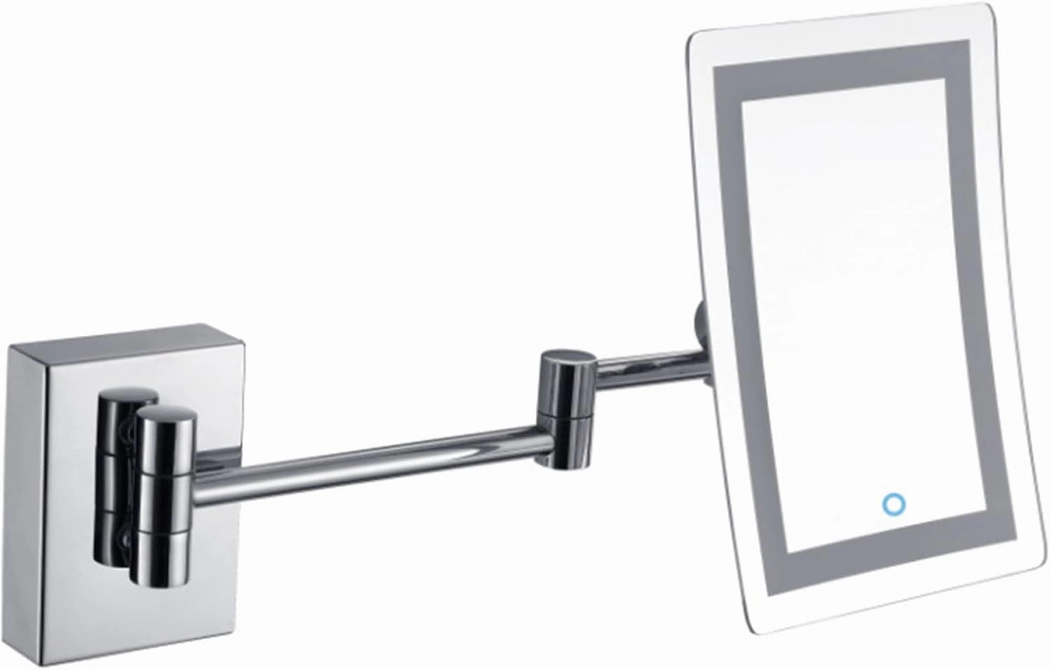 FUDGIO Touch Dimming Makeup Mirror with Lights and 3X Magnification, Square Chrome LED Wall Mounted Bathroom Vanity Mirror, Adjustable Extendable Shaving Mirror,Plug in (Color : Hardwired)