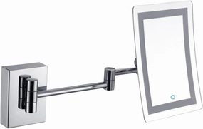 FUDGIO Touch Dimming Makeup Mirror with Lights and 3X Magnification, Square Chrome LED Wall Mounted Bathroom Vanity Mirror, Adjustable Extendable Shaving Mirror,Plug in (Color : Hardwired)
