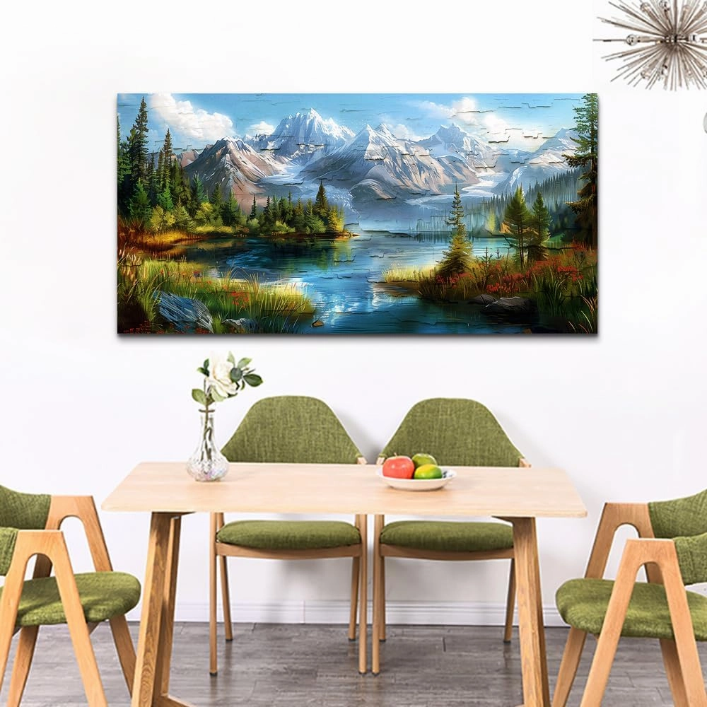 FUHAIHUA Canvas Wall Art For Living Room Large Wall Decor For Office Modern Bedroom Decoration Mountain Rivers Landscape Pictures Farmhouse Painting Artwork Wall Mural Aesthetic Home Decor 30x60 In