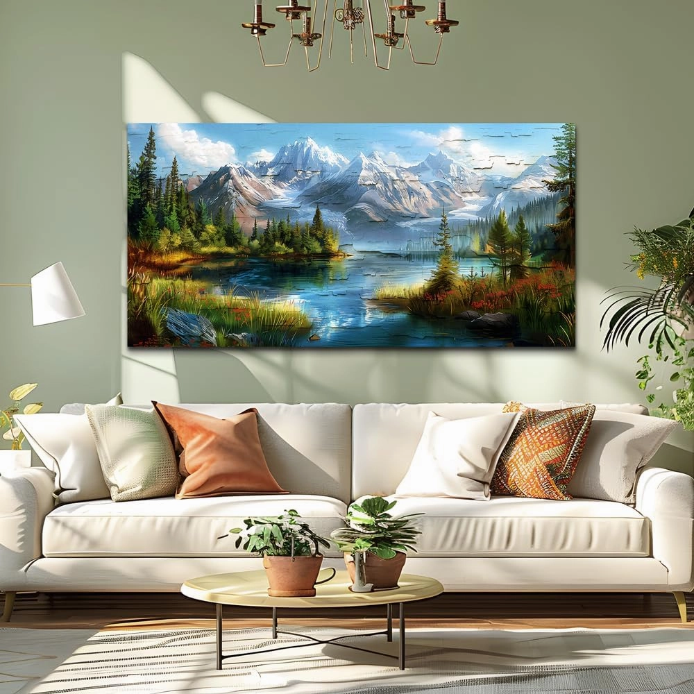 FUHAIHUA Canvas Wall Art For Living Room Large Wall Decor For Office Modern Bedroom Decoration Mountain Rivers Landscape Pictures Farmhouse Painting Artwork Wall Mural Aesthetic Home Decor 30x60 In