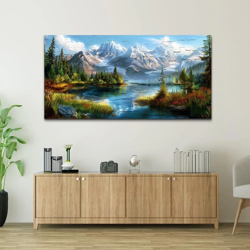 FUHAIHUA Canvas Wall Art For Living Room Large Wall Decor For Office Modern Bedroom Decoration Mountain Rivers Landscape Pictures Farmhouse Painting Artwork Wall Mural Aesthetic Home Decor 30x60 In
