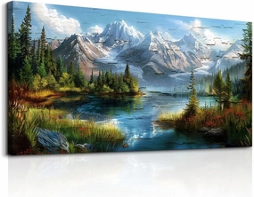 FUHAIHUA Canvas Wall Art For Living Room Large Wall Decor For Office Modern Bedroom Decoration Mountain Rivers Landscape Pictures Farmhouse Painting Artwork Wall Mural Aesthetic Home Decor 30x60 In