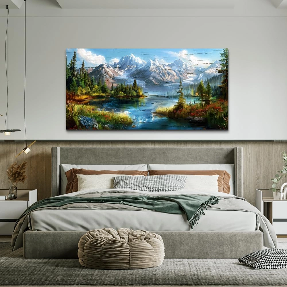 FUHAIHUA Canvas Wall Art For Living Room Large Wall Decor For Office Modern Bedroom Decoration Mountain Rivers Landscape Pictures Farmhouse Painting Artwork Wall Mural Aesthetic Home Decor 30x60 In