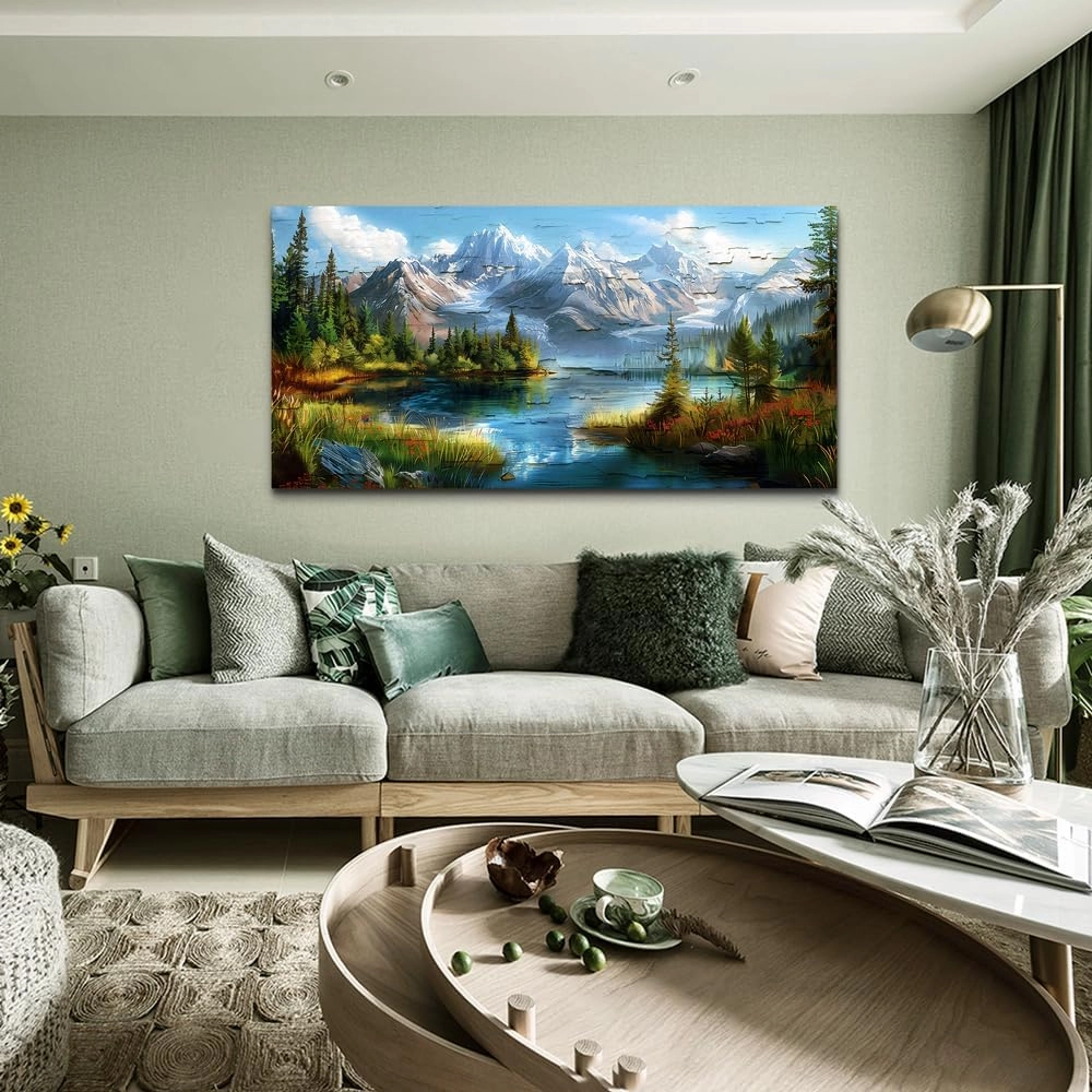 FUHAIHUA Canvas Wall Art For Living Room Large Wall Decor For Office Modern Bedroom Decoration Mountain Rivers Landscape Pictures Farmhouse Painting Artwork Wall Mural Aesthetic Home Decor 30x60 In