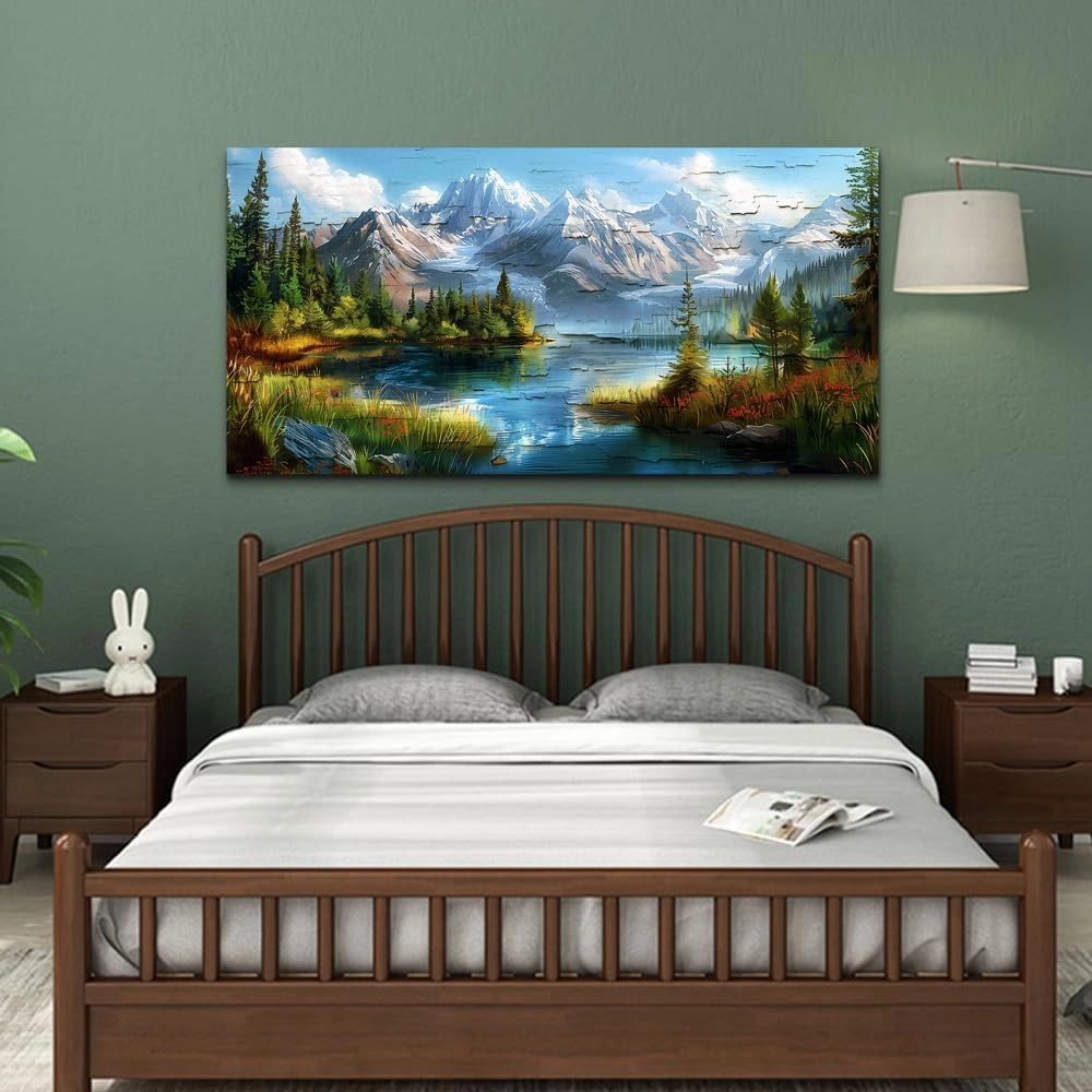 FUHAIHUA Canvas Wall Art For Living Room Large Wall Decor For Office Modern Bedroom Decoration Mountain Rivers Landscape Pictures Farmhouse Painting Artwork Wall Mural Aesthetic Home Decor 30x60 In