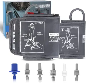 Full-Size Blood Pressure Replacement Cuffs - 5.9-9.5 & 9-21 Inches, Fit Small Medium Large XL XLarge Extra Large Big Arms, 6 Sizes of Connectors Compatible with Omron or Other Brands (Cuffs Only)