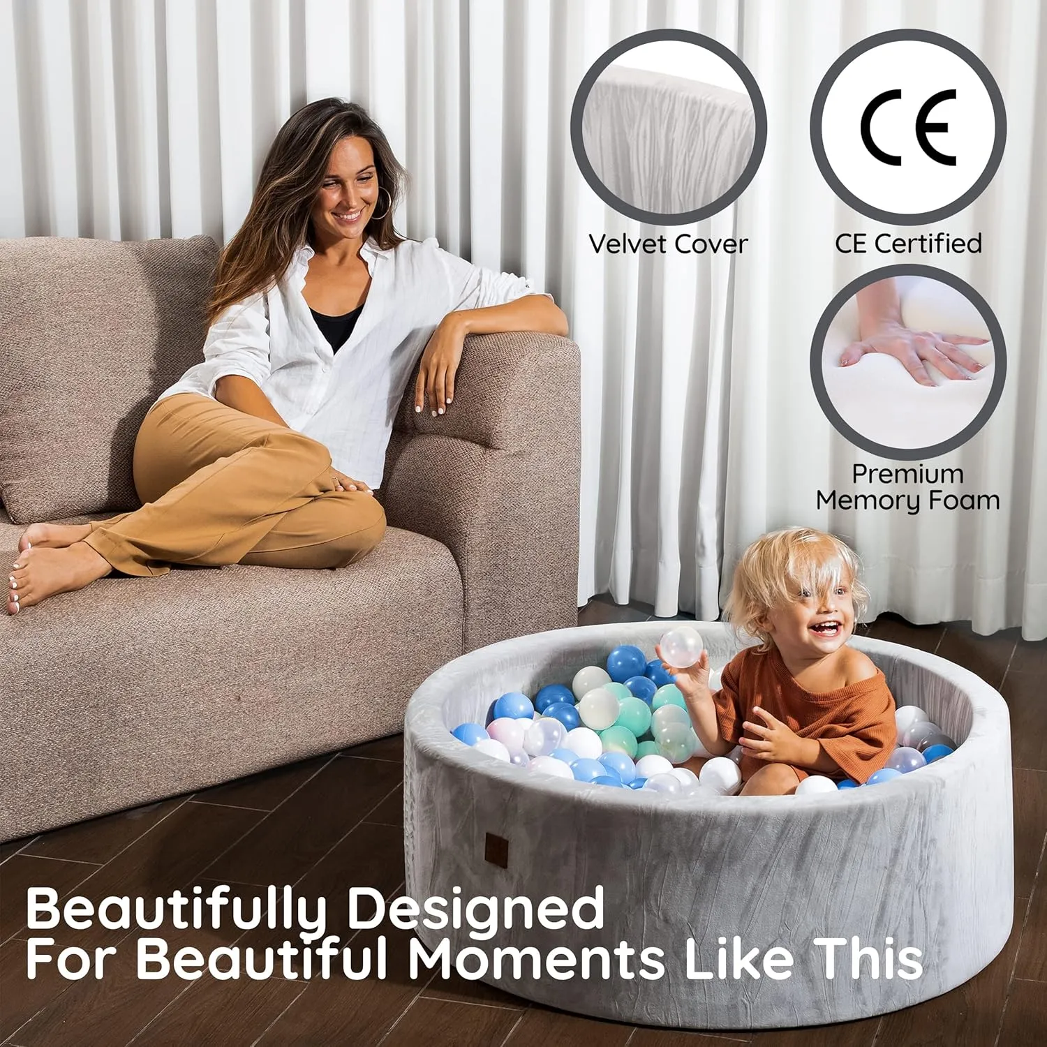 Fulton & Ivy Premium Baby and Toddler Ball Pit (35"x11.8") | Easy to Clean Memory Foam Ball Pit Made with Non-Toxic Materials | Durable Ball Pits for Toddlers 1-3 (Balls Not Included)