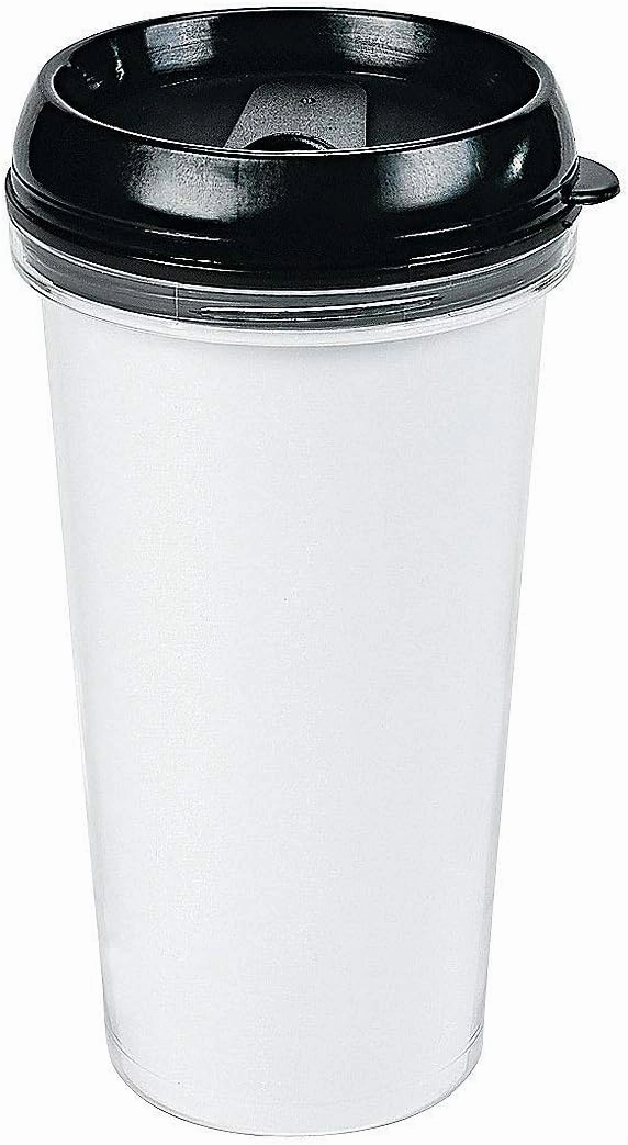 Fun Express Set of 6 Pieces DIY Travel Coffee Mugs, Holds 16 oz, BPA Free Plastic, Crafts for Kids and Gifts, Clear and Black