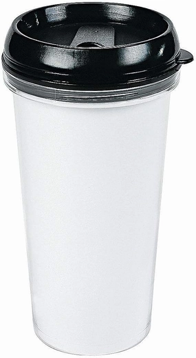 Fun Express Set of 6 Pieces DIY Travel Coffee Mugs, Holds 16 oz, BPA Free Plastic, Crafts for Kids and Gifts, Clear and Black