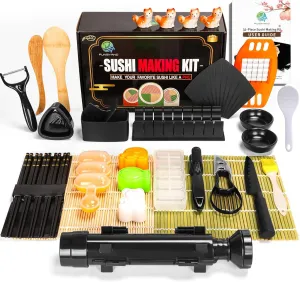 FUNGYAND Sushi Making Kit, 32-in-1 Complete Set with Bazooka Roller, Nigiri & Musubi Presses, Bamboo Mats, Knife, Peeler, Animal Rice Molds, Chopsticks & More – Perfect for Family Fun