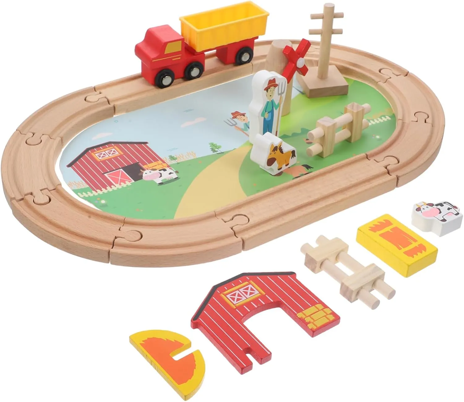 Funny Wooden Train Plaything for Kids Toddlers Train Set Farm Tracks Enhances Fine Motor Skills Easy to Assemble Disassemble